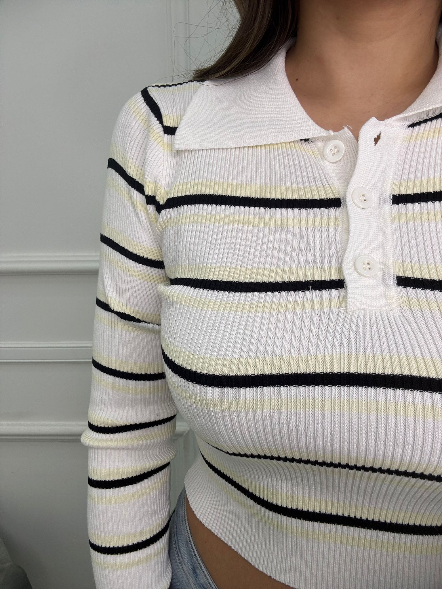 Polo in filo crop fantasia righe - immagine 9