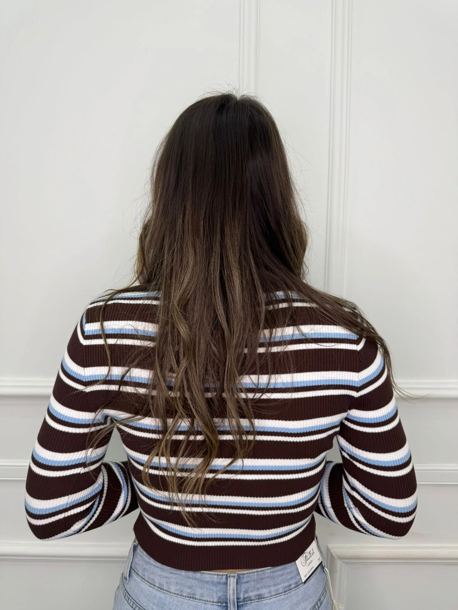 Polo in filo crop fantasia righe - immagine 4