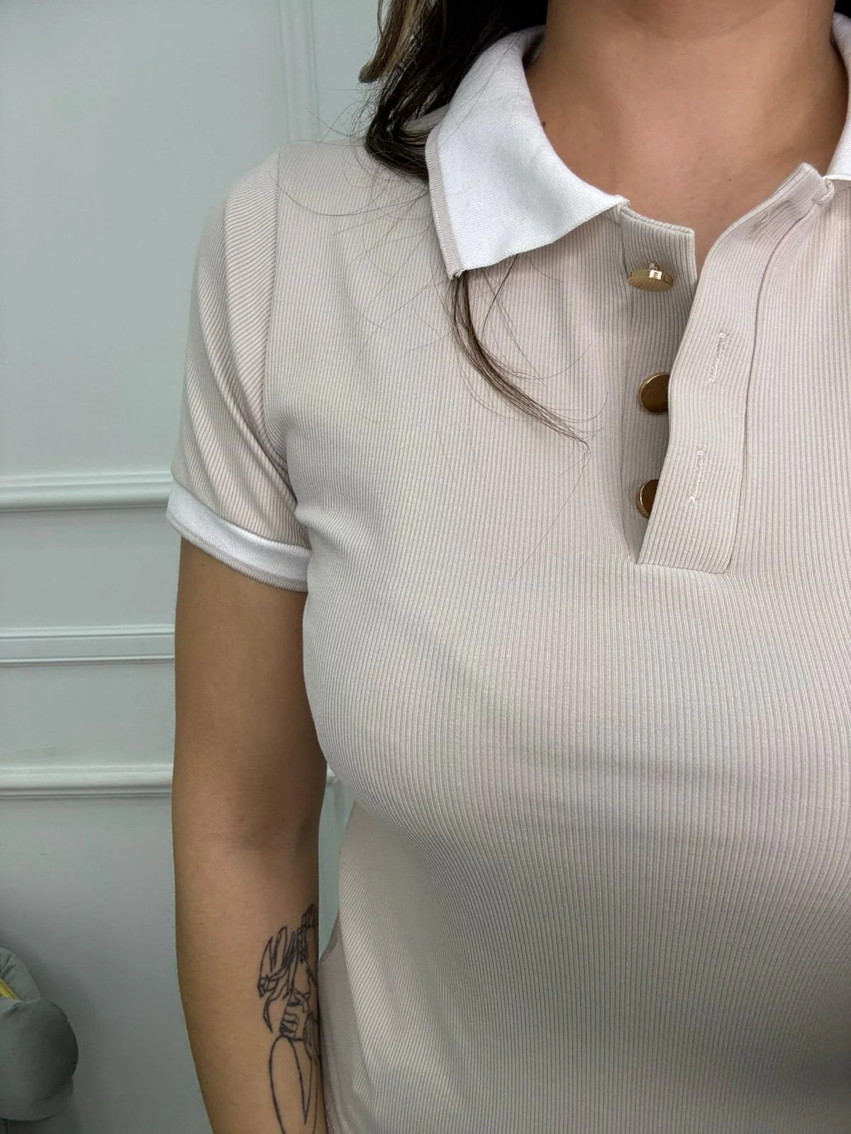 Polo a costine con colletto bianco - immagine 6