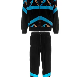 Completo tuta KAPPA authentic felpa + pantalone heritage nero turchese