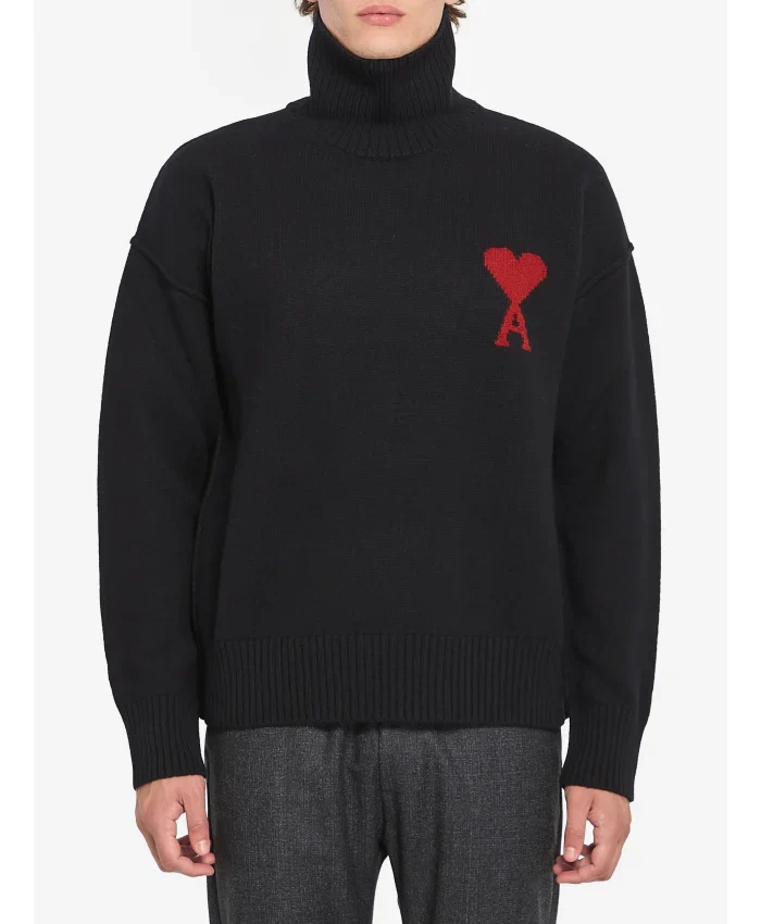 Maglione AMI Paris lana collo alto logo de coeur nero - immagine 3