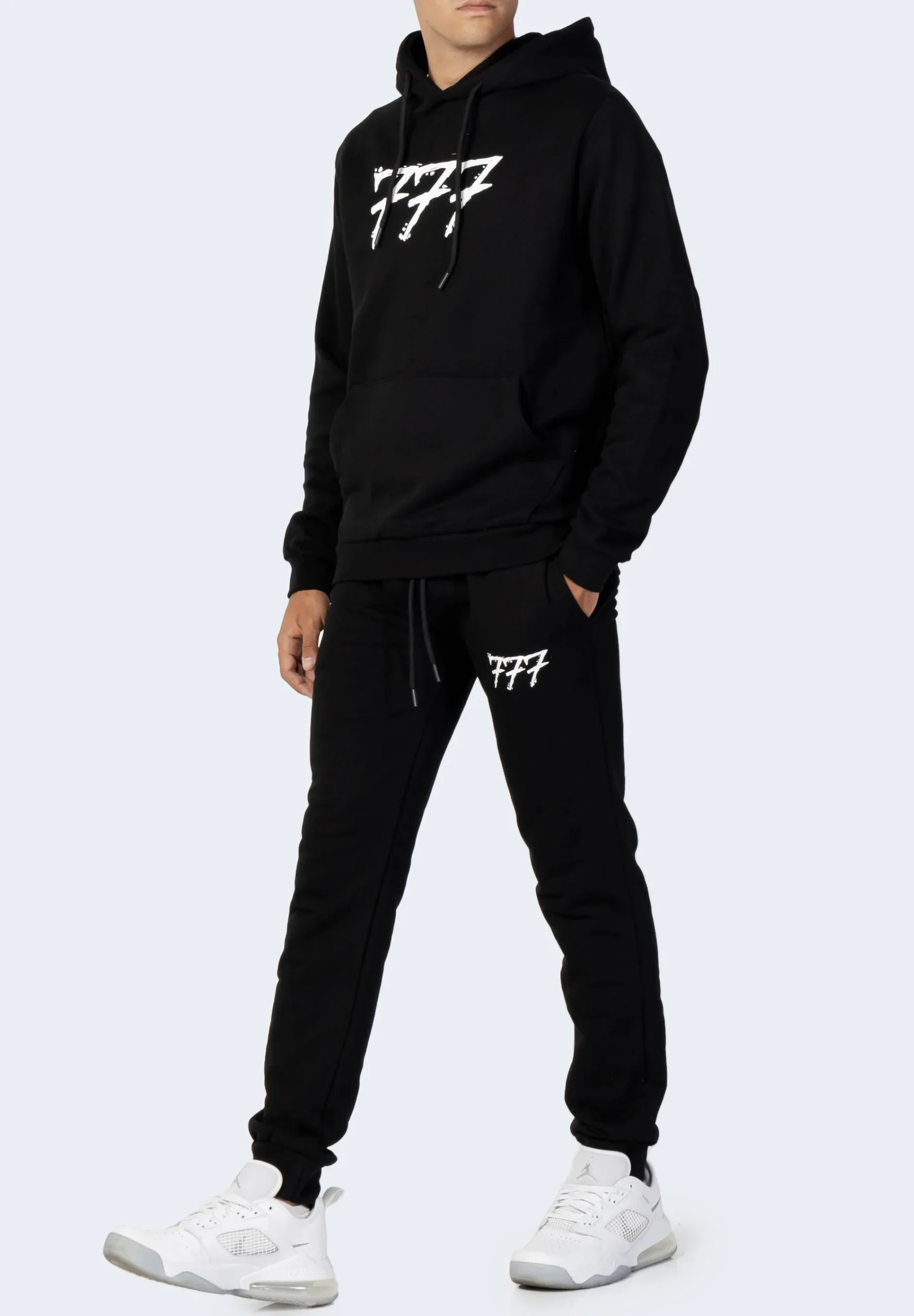 Tony Effe Completo tuta TRIPLOSETTE 777 felpa cappuccio + pantalone stampa nero - immagine 3