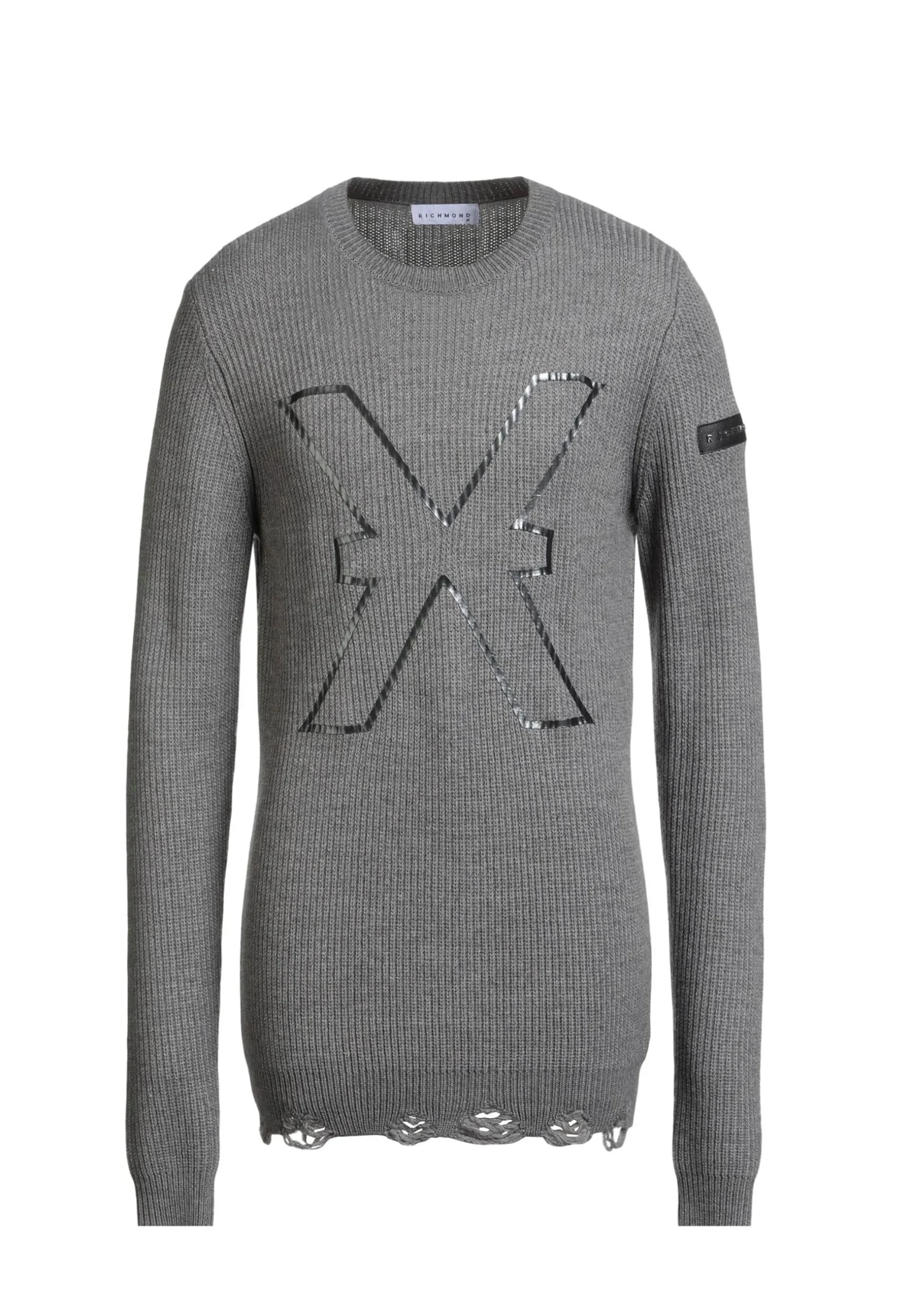 Maglione RICHMOND X sweater a costine stampa logo grigio melange - immagine 2