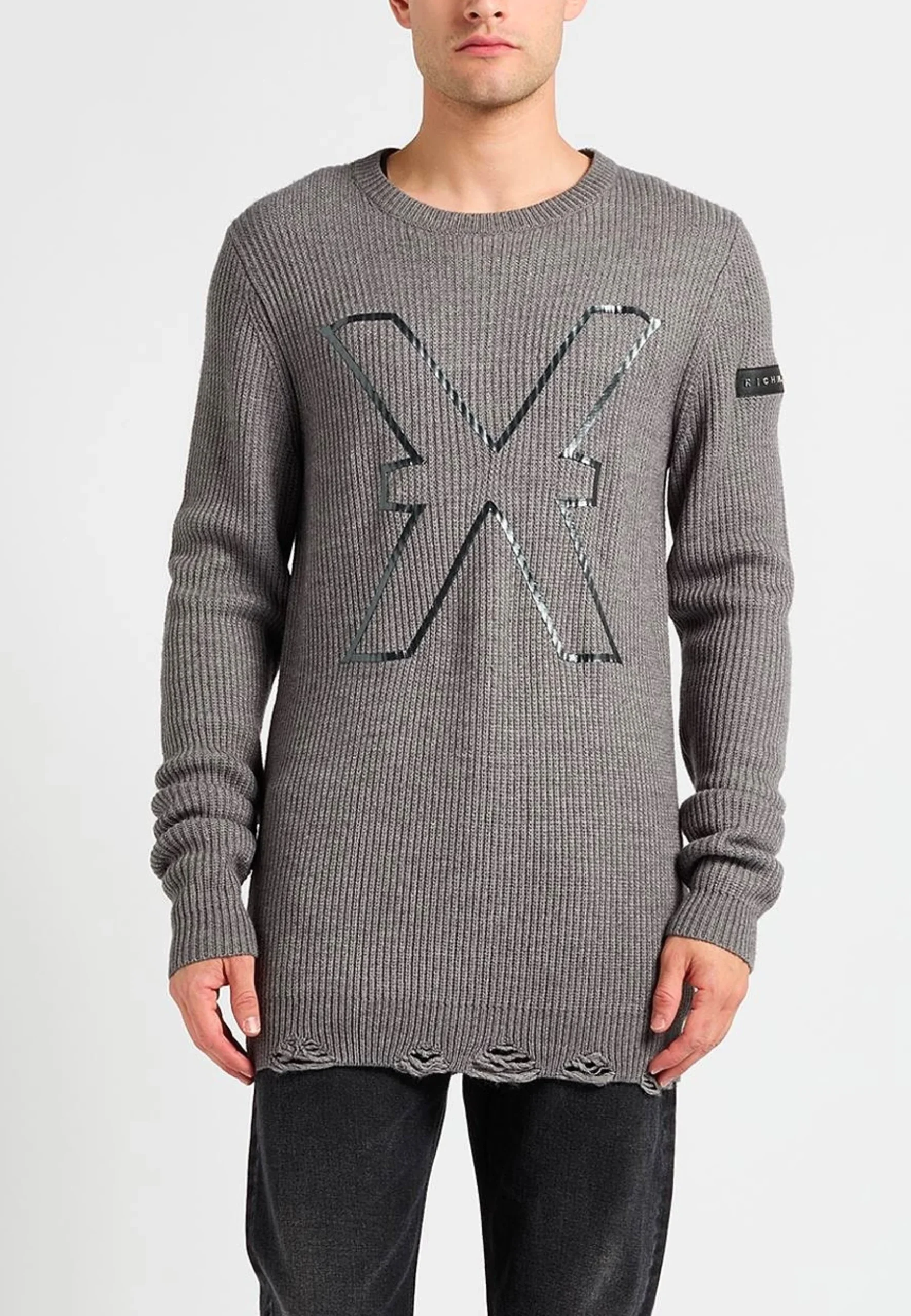 Maglione RICHMOND X sweater a costine stampa logo grigio melange - immagine 3