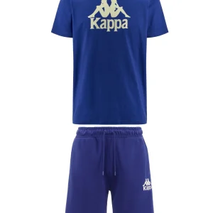 Completino estivo KAPPA 222 Authentic t-shirt + pantaloncino stampa logo blue royal