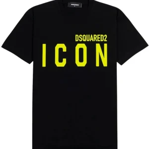 T-shirt DSQUARED2 ICON stampa giallo fluo nera