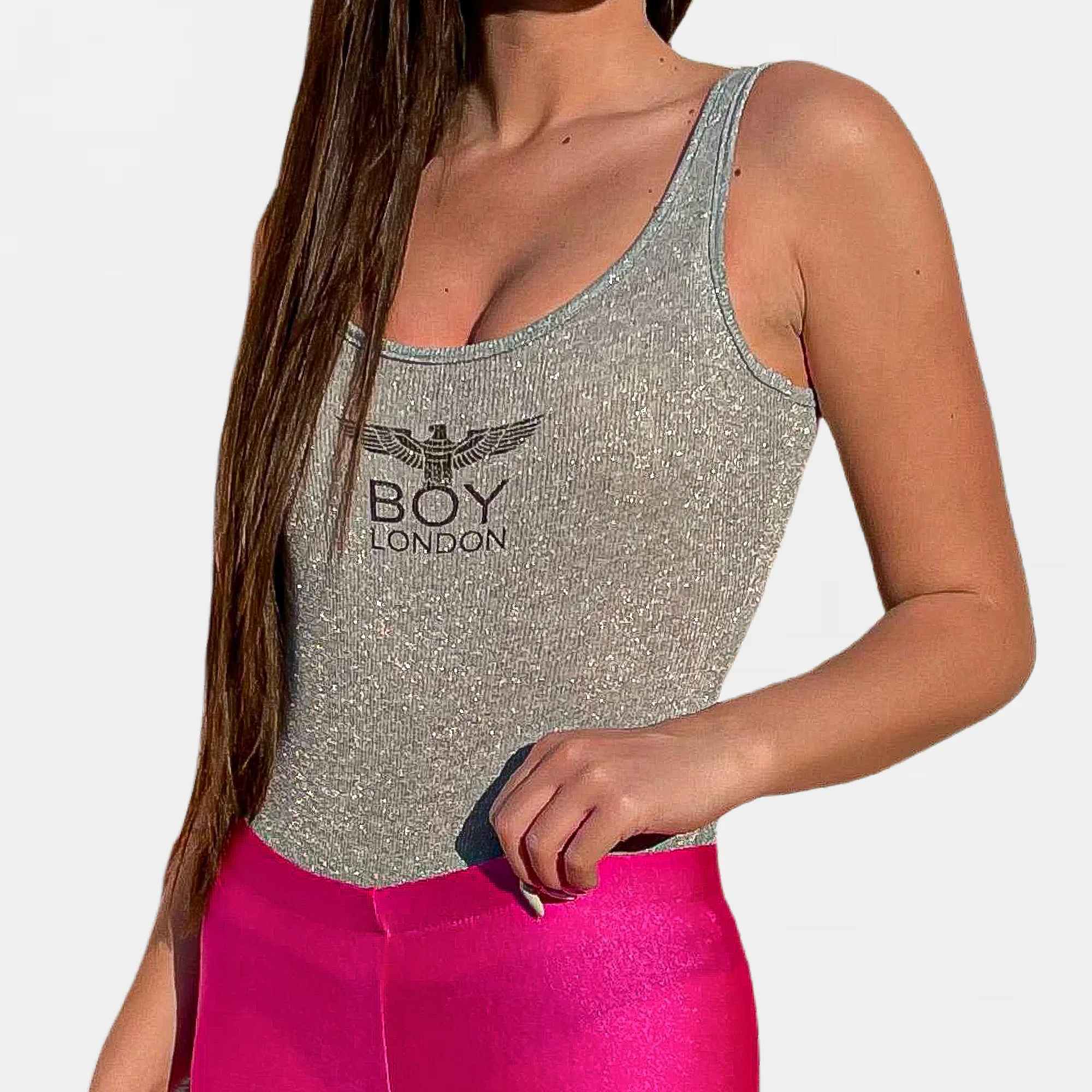 Body donna in lurex BOY LONDON bielastico glitter argento - immagine 2