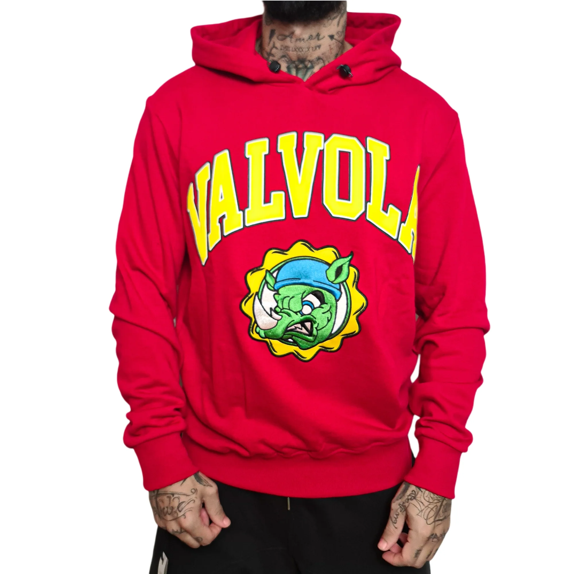Felpa VALVOLA con cappuccio patch ricamato rosso/giallo