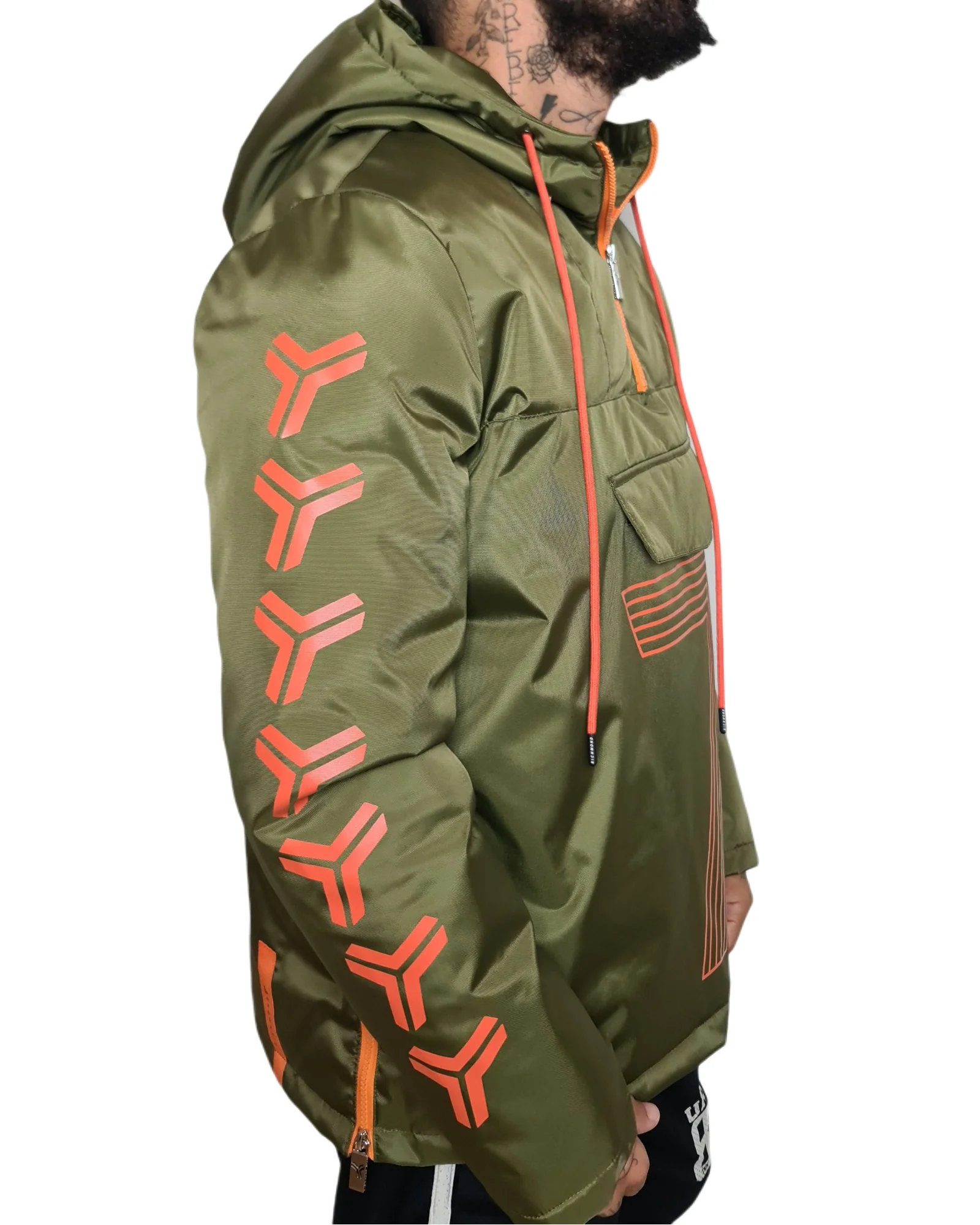 Giacca imbottita RICHMOND mezza zip con cappuccio verde/arancio - immagine 5