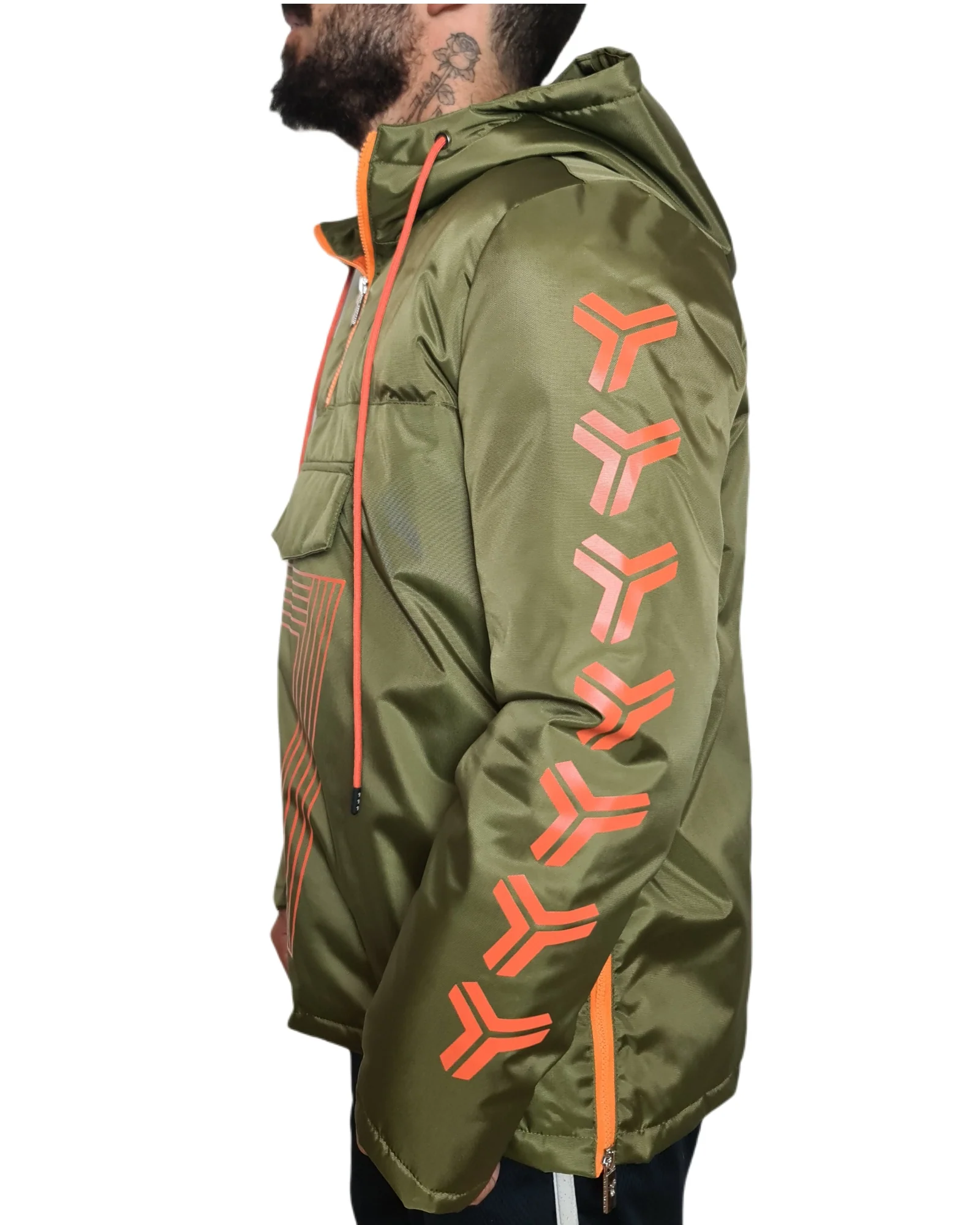 Giacca imbottita RICHMOND mezza zip con cappuccio verde/arancio - immagine 4