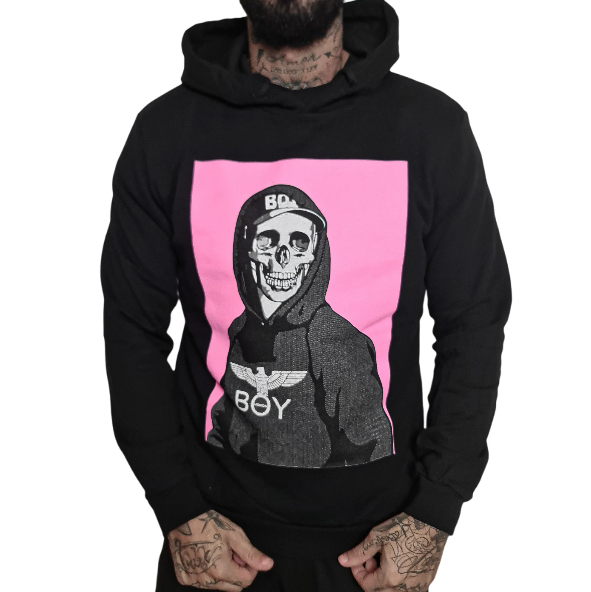 Felpa BOY LONDON cappuccio stampa skeleton nero