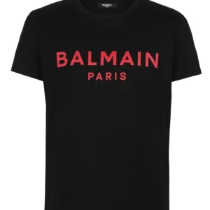 T-shirt BALMAIN stampa logo roso nera