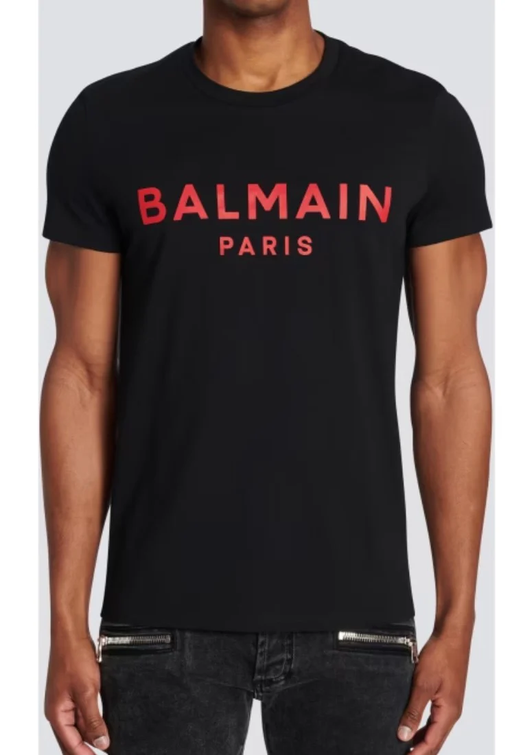 T-shirt BALMAIN stampa logo roso nera - immagine 3