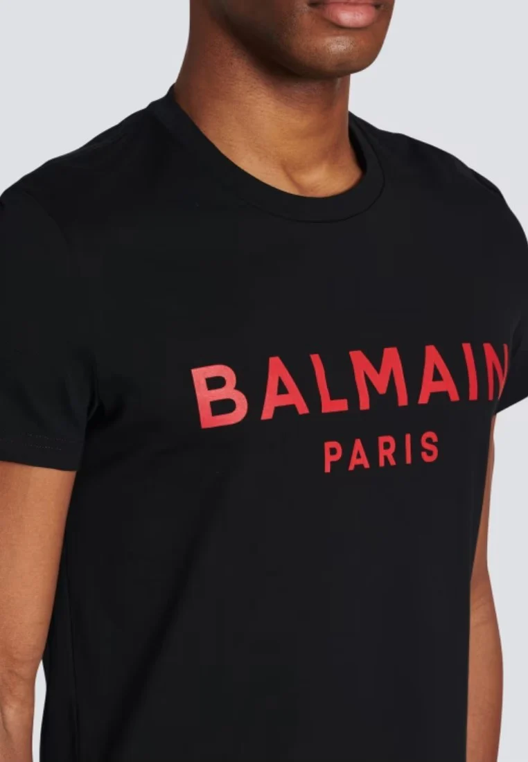 T-shirt BALMAIN stampa logo roso nera - immagine 4