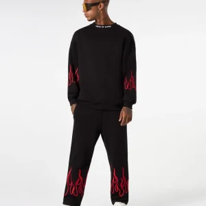 Completo tuta VISION OF SUPER felpa +pantalone nero con fiamma rosse ricamate
