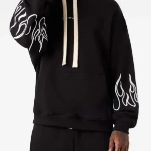 Felpa VISION OF SUPER cappuccio nera con fiamma bianche ricamate