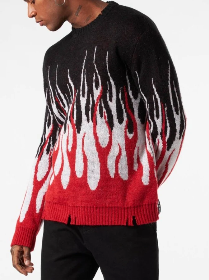 Maglione VISION OF SUPER nero con fiamma rosse bianche - immagine 2