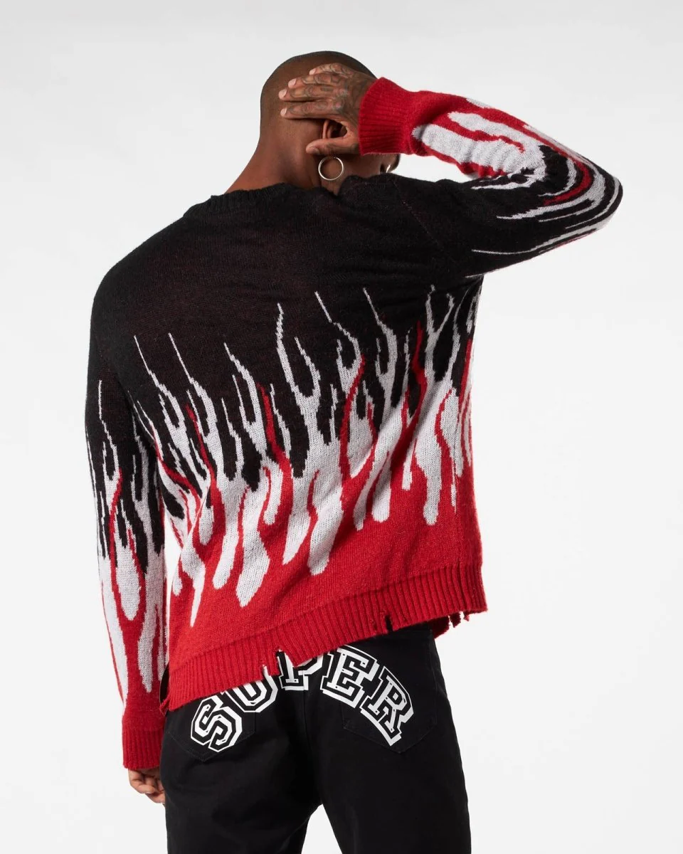 Maglione VISION OF SUPER nero con fiamma rosse bianche - immagine 3