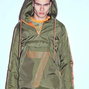 Giacca imbottita RICHMOND mezza zip con cappuccio verde/arancio