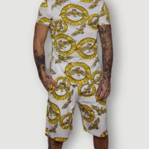Completino estivo BOY LONDON maglia + bermuda stampa barocca all over bianco/oro