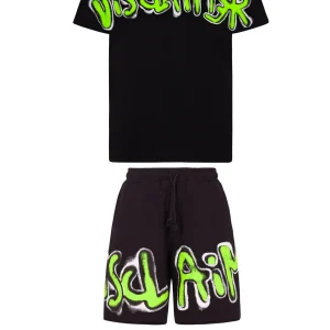 Completino DISCLAIMER t-shirt + bermuda stampa nero/giallo fluo