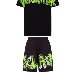 Completino DISCLAIMER t-shirt + bermuda stampa nero/giallo fluo