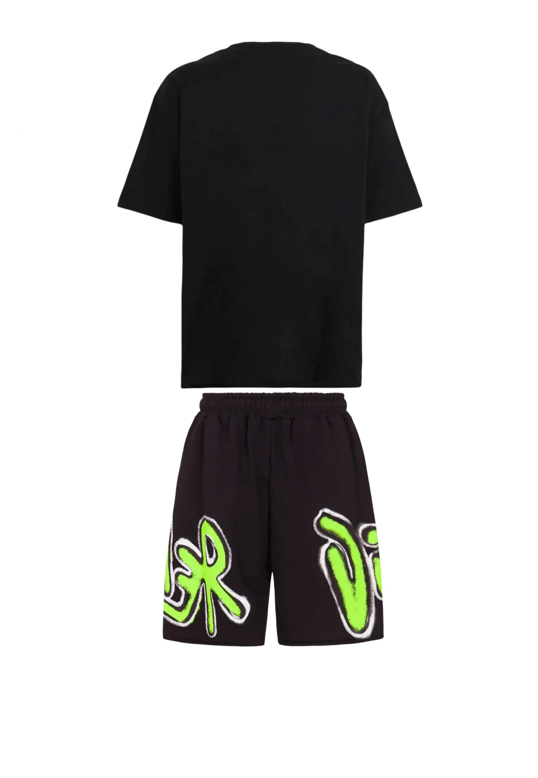 Completino DISCLAIMER t-shirt + bermuda stampa nero/giallo fluo - immagine 3