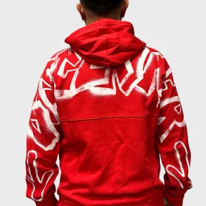 Felpa DISCLAIMER cappuccio stampa logo sul retro rossa