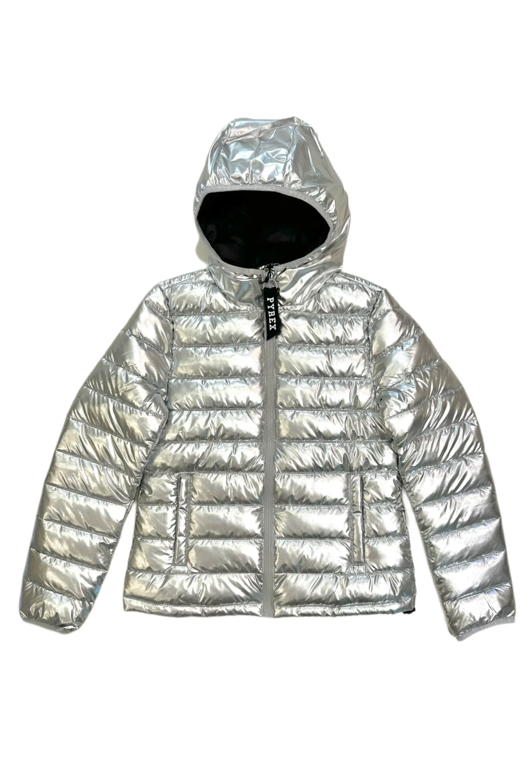 Piumino donna PYREX zip con cappuccio argento - immagine 3