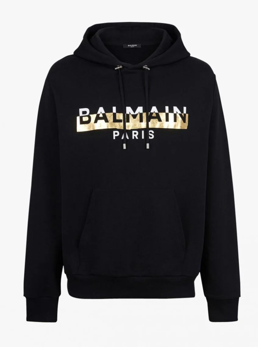 Felpa BALMAIN cappuccio logo foil nera