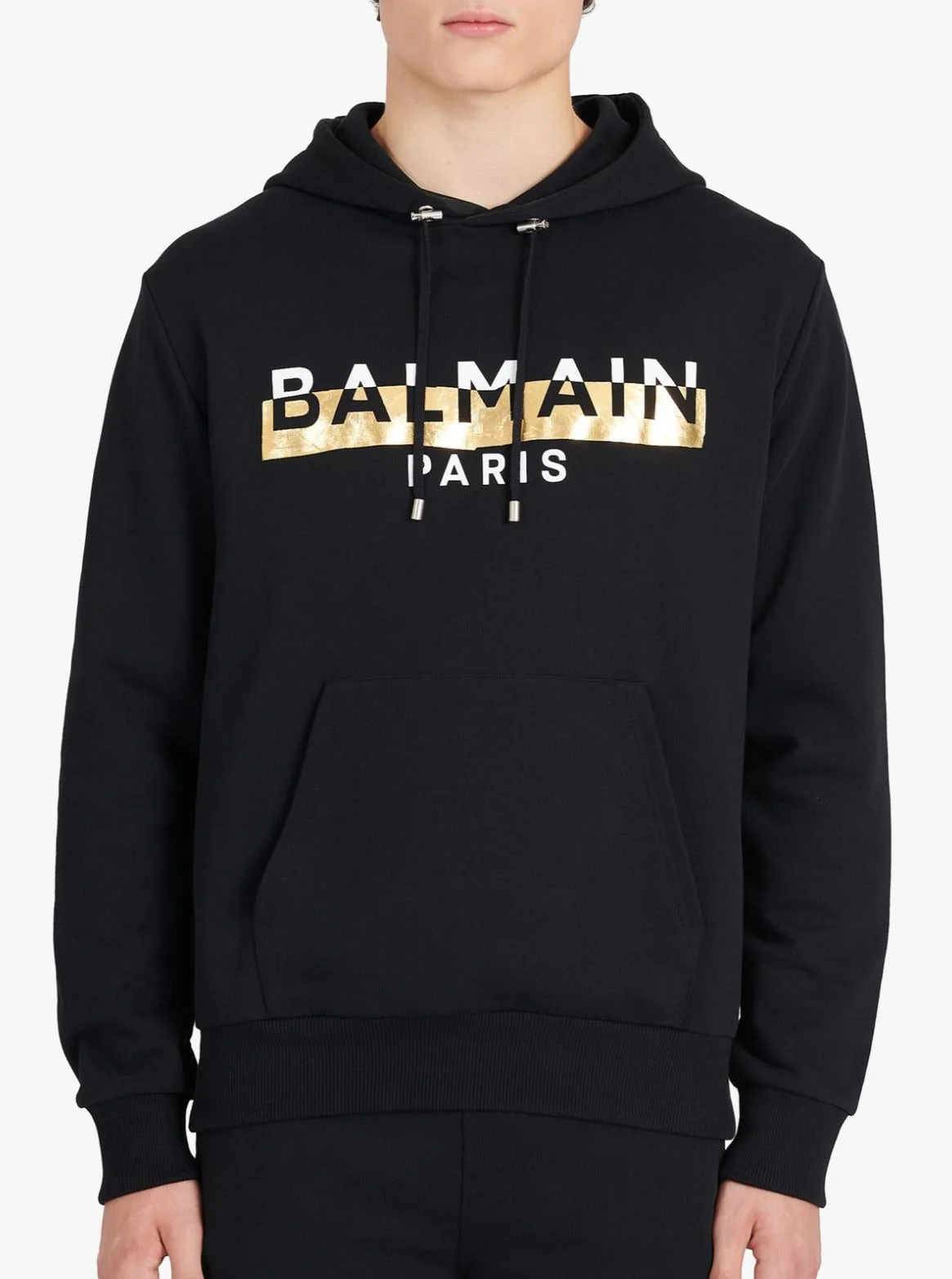Felpa BALMAIN cappuccio logo foil nera - immagine 3