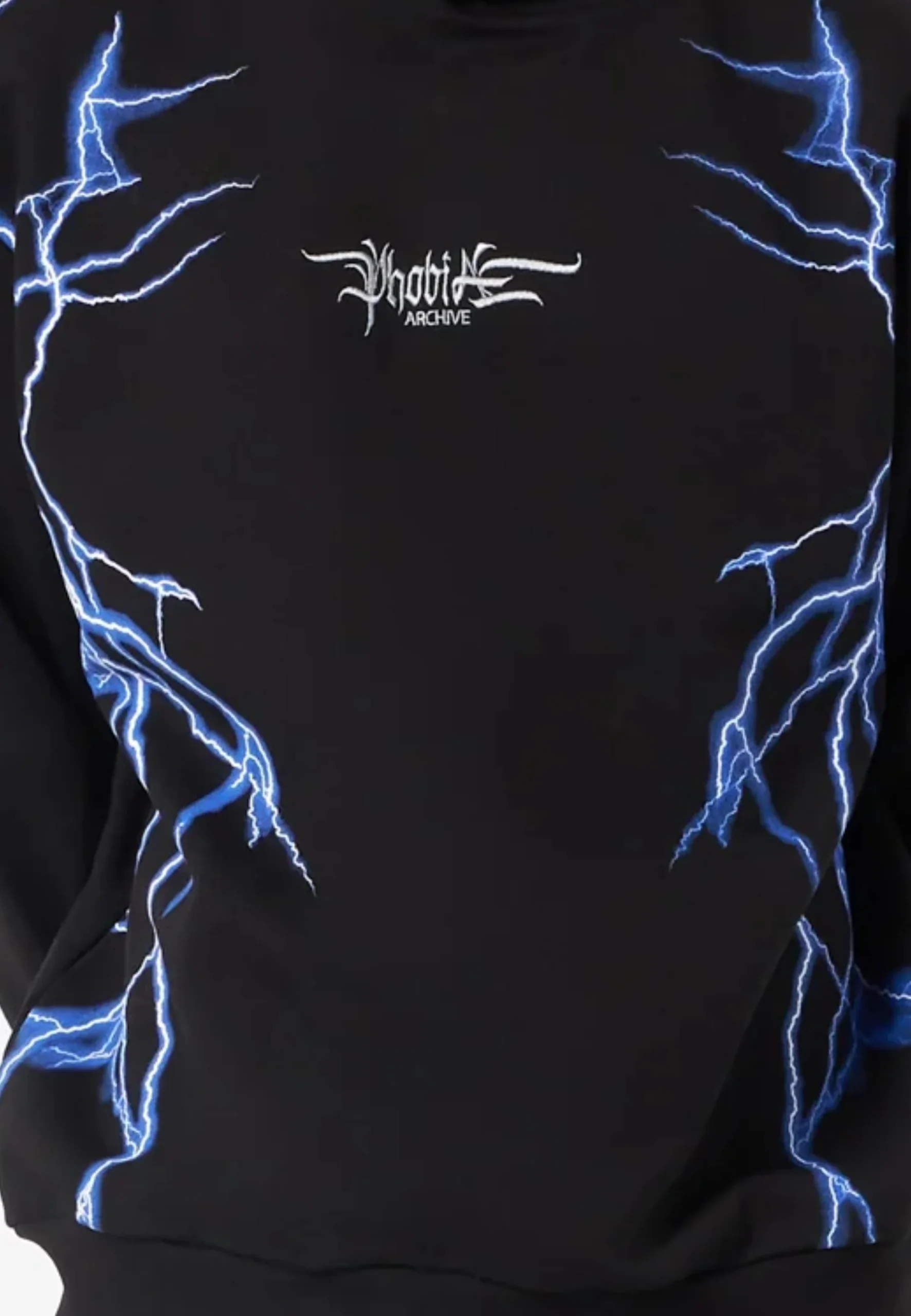 Felpa PHOBIA ARCHIVE doppio cappuccio Balaclava nera fulmini laterali blu - immagine 4