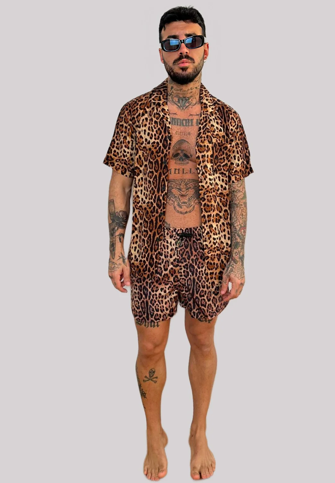 Completo mare 4GIVENESS camicia + boxer leopard