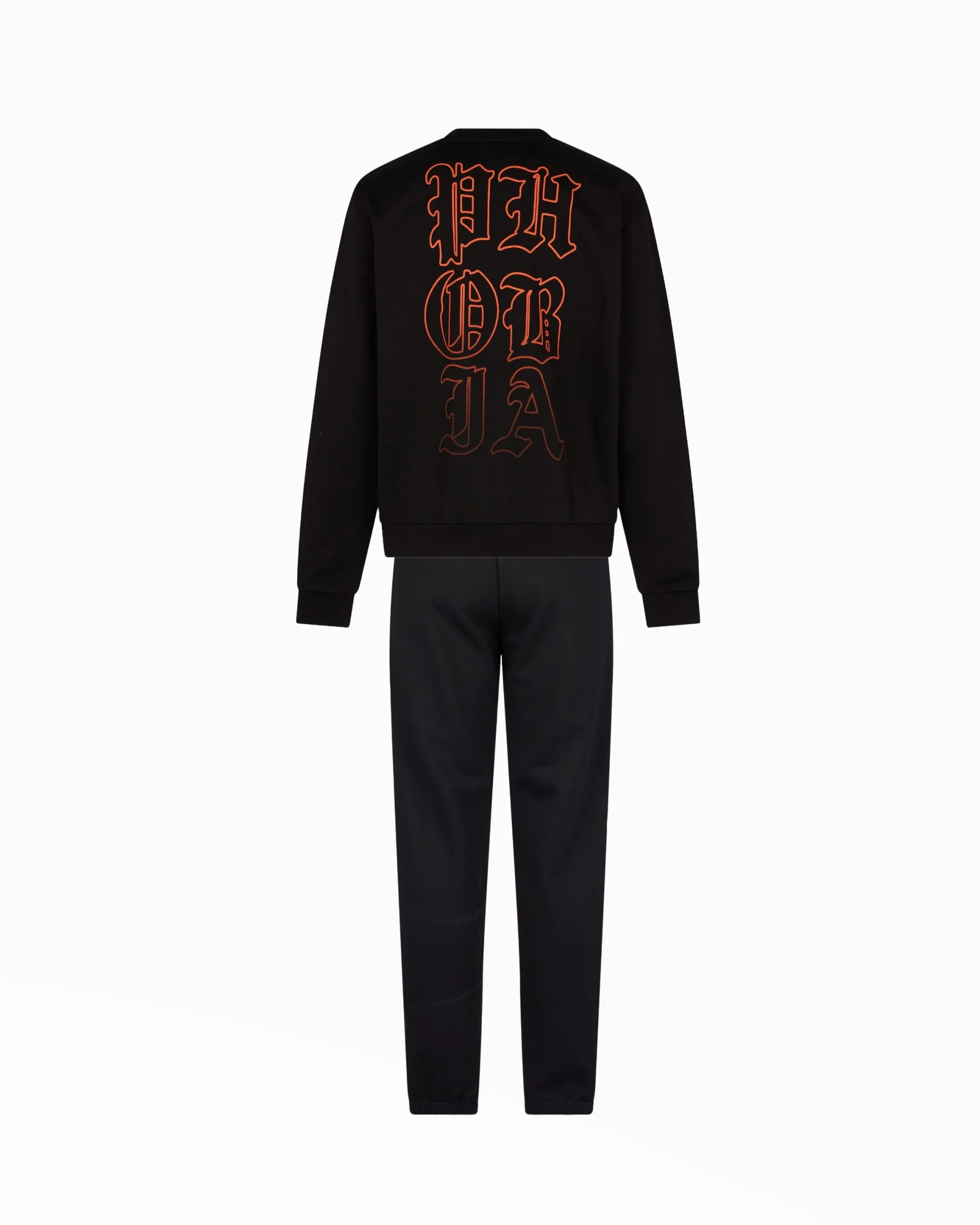 Completo tuta PHOBIA felpa girocollo + pantalone stampa bocca nero arancio - immagine 3