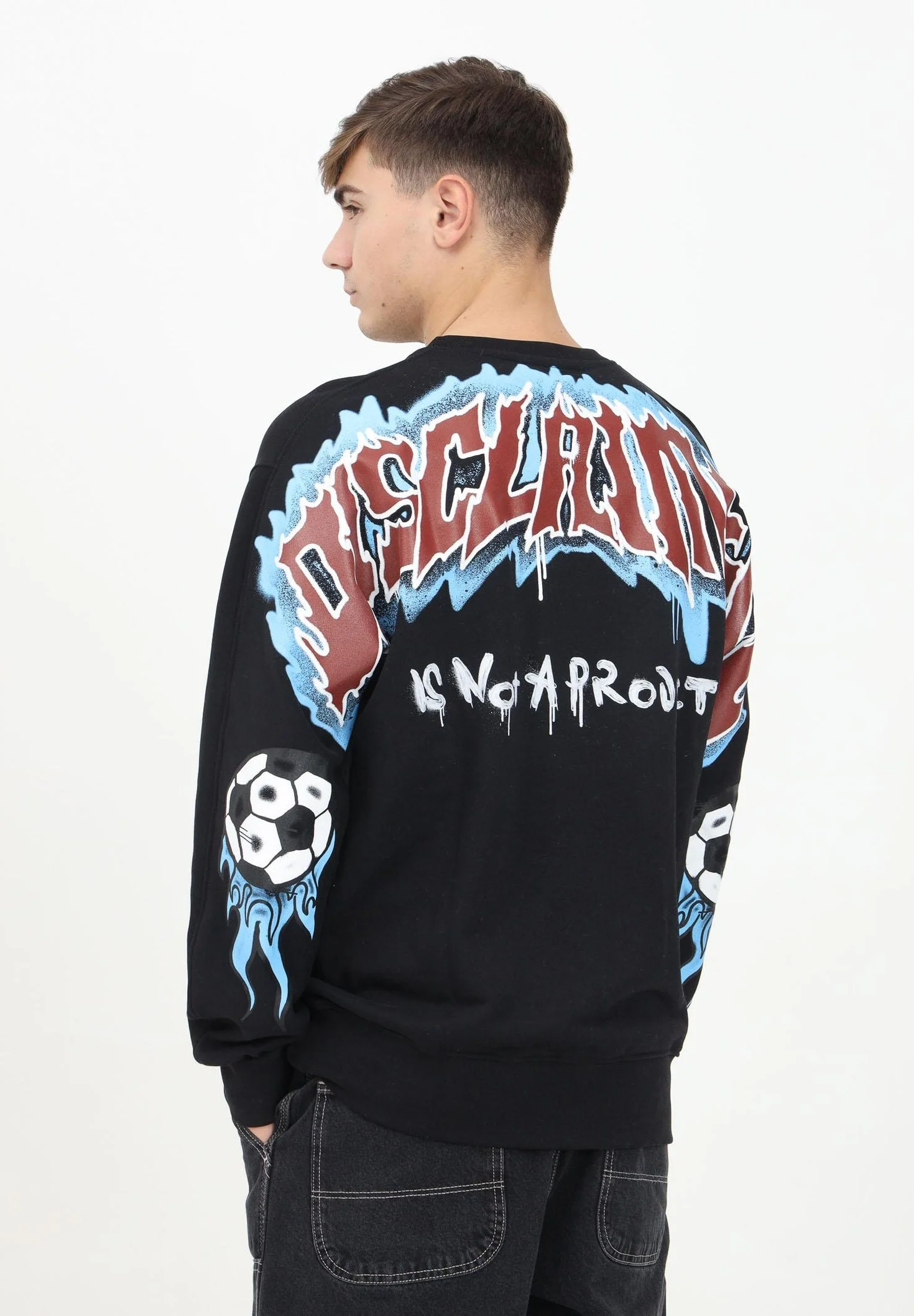 Felpa DISCLAIMER con stampa murales soccer nera - immagine 3