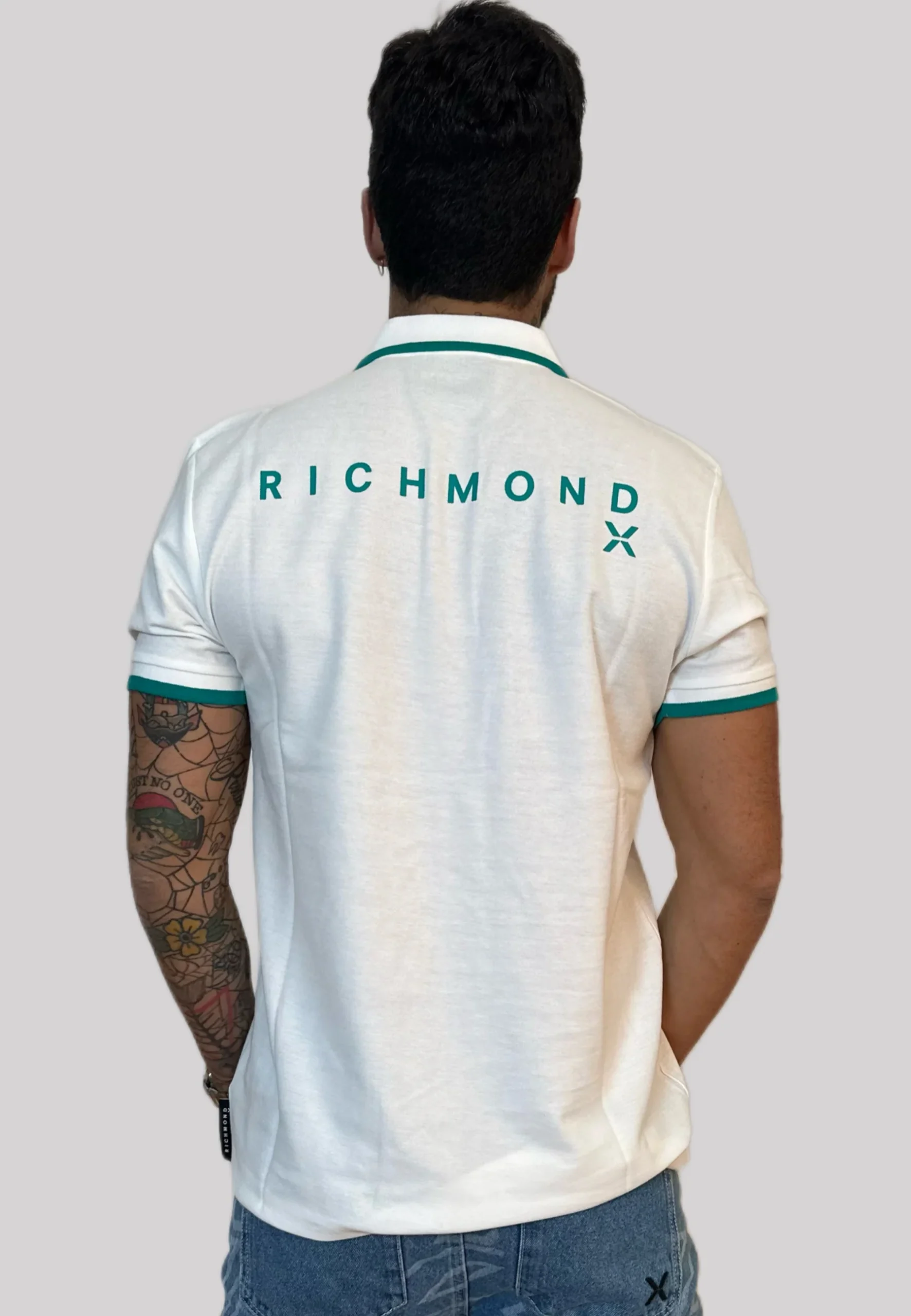 Maglia Polo JOHN RICHMOND stampa bianco/verde - immagine 3