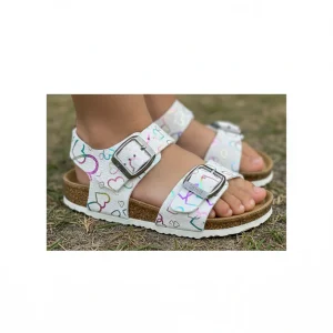 BIOCHIC - Sandalo ghiaccio con cuoricini multicolor allacciatura a strappo bambina/neonata