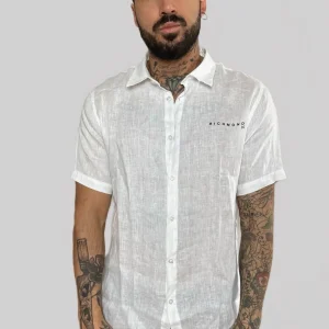 Camicia in lino JOHN RICHMOND maniche corte logo bianco
