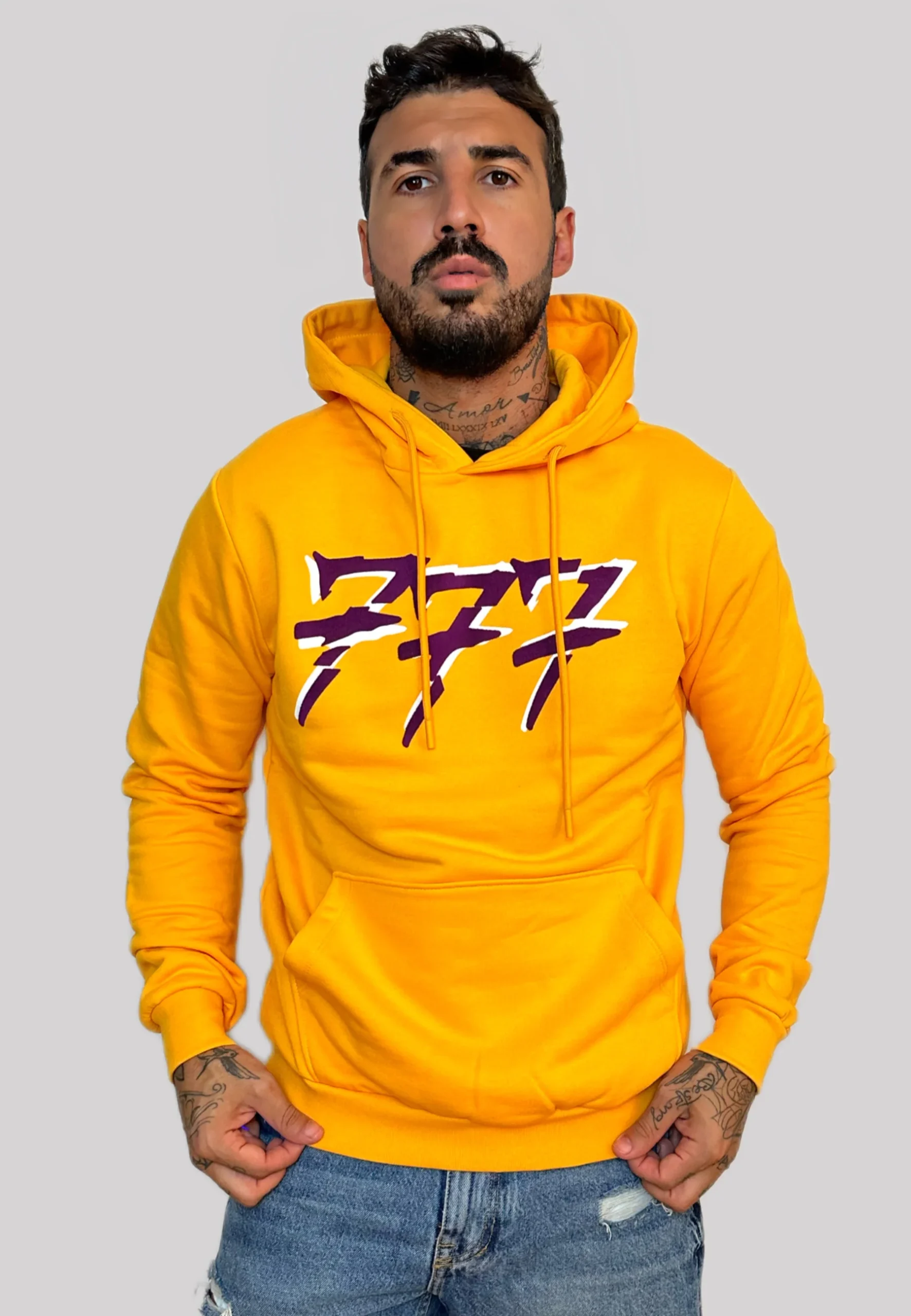 Tony Effe Felpa TRIPLOSETTE 777 con cappuccio stampa curry - immagine 2