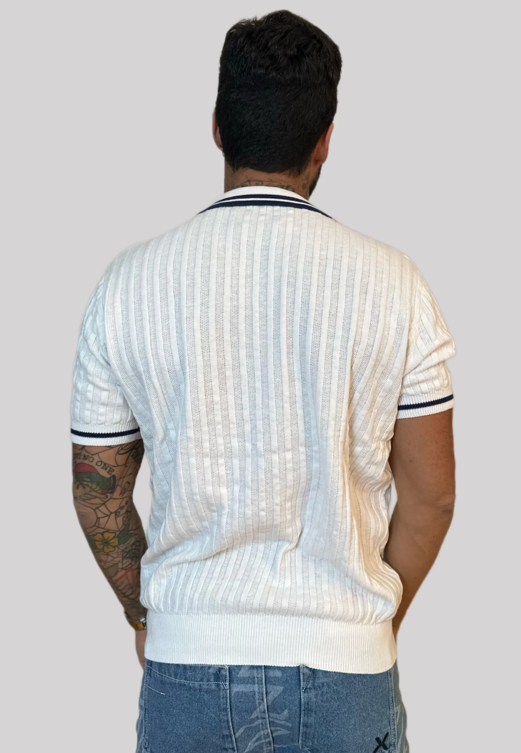 Maglia Polo JOHN RICHMOND a costine stampa bianco/blue - immagine 3