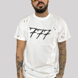 Tony Effe T-shirt TRIPLOSETTE 777 buchi logo bianca
