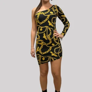 Abito donna BOY LONDON bielastico stampa barocca nero/oro
