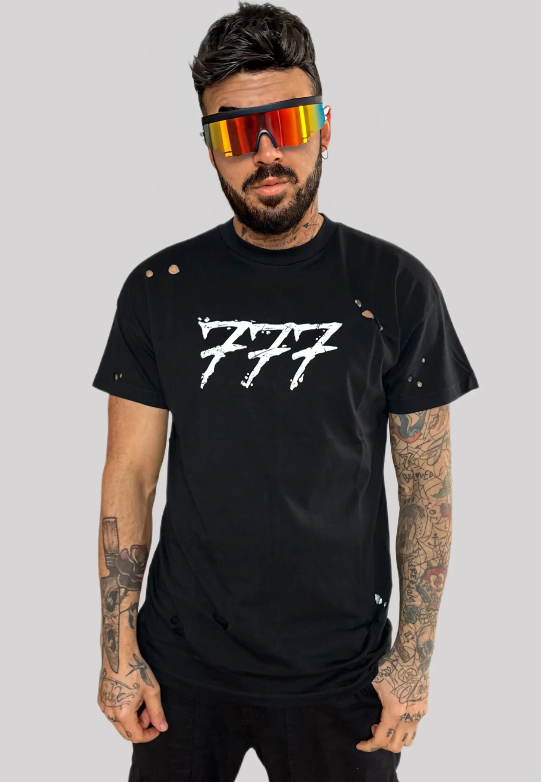 Tony Effe T-shirt TRIPLOSETTE 777 buchi logo nera - immagine 2