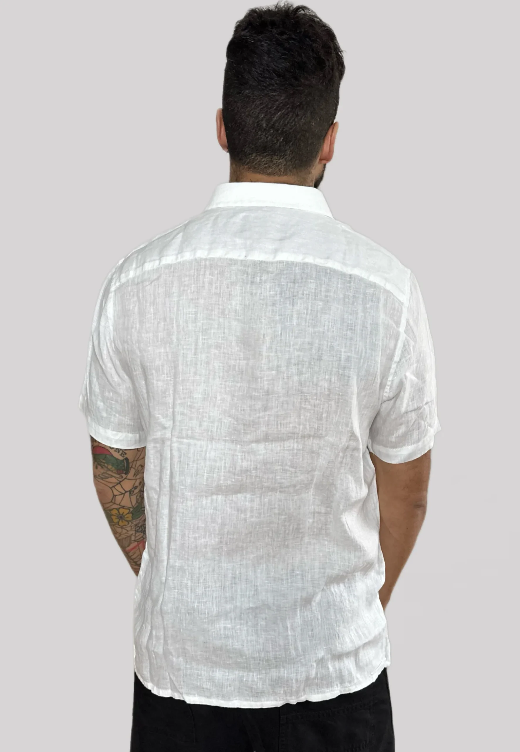 Camicia in lino JOHN RICHMOND maniche corte logo bianco - immagine 3