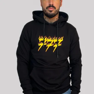 Tony Effe Felpa TRIPLOSETTE 777 con cappuccio stampa Fiamma nero