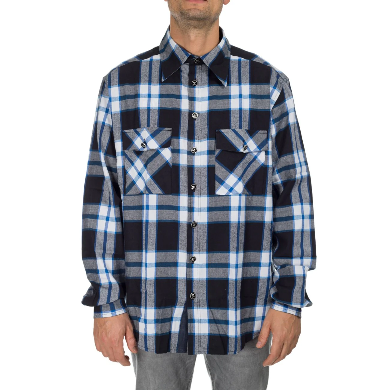 Camicia RICHMOND X in flanella nero/blu/grigio - immagine 3