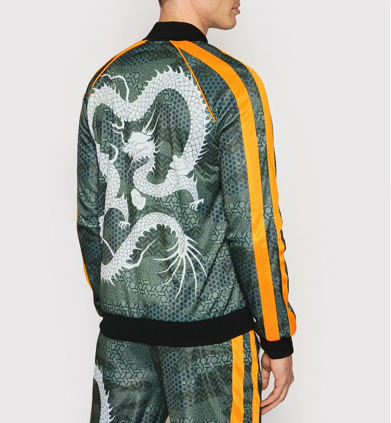 Felpa RICHMOND zip in acetato fantasia dragon verde militare/arancio - immagine 3