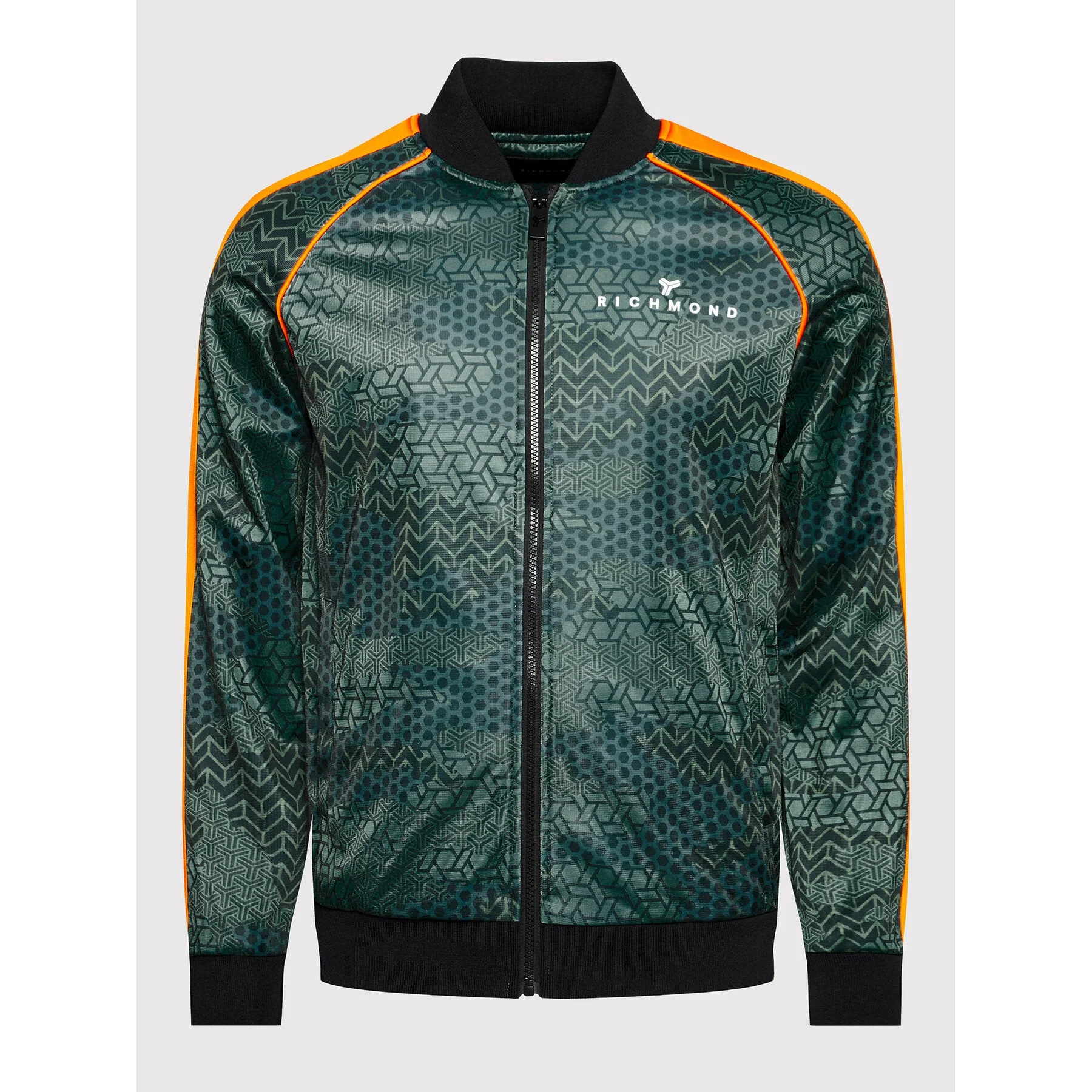 Felpa RICHMOND zip in acetato fantasia dragon verde militare/arancio