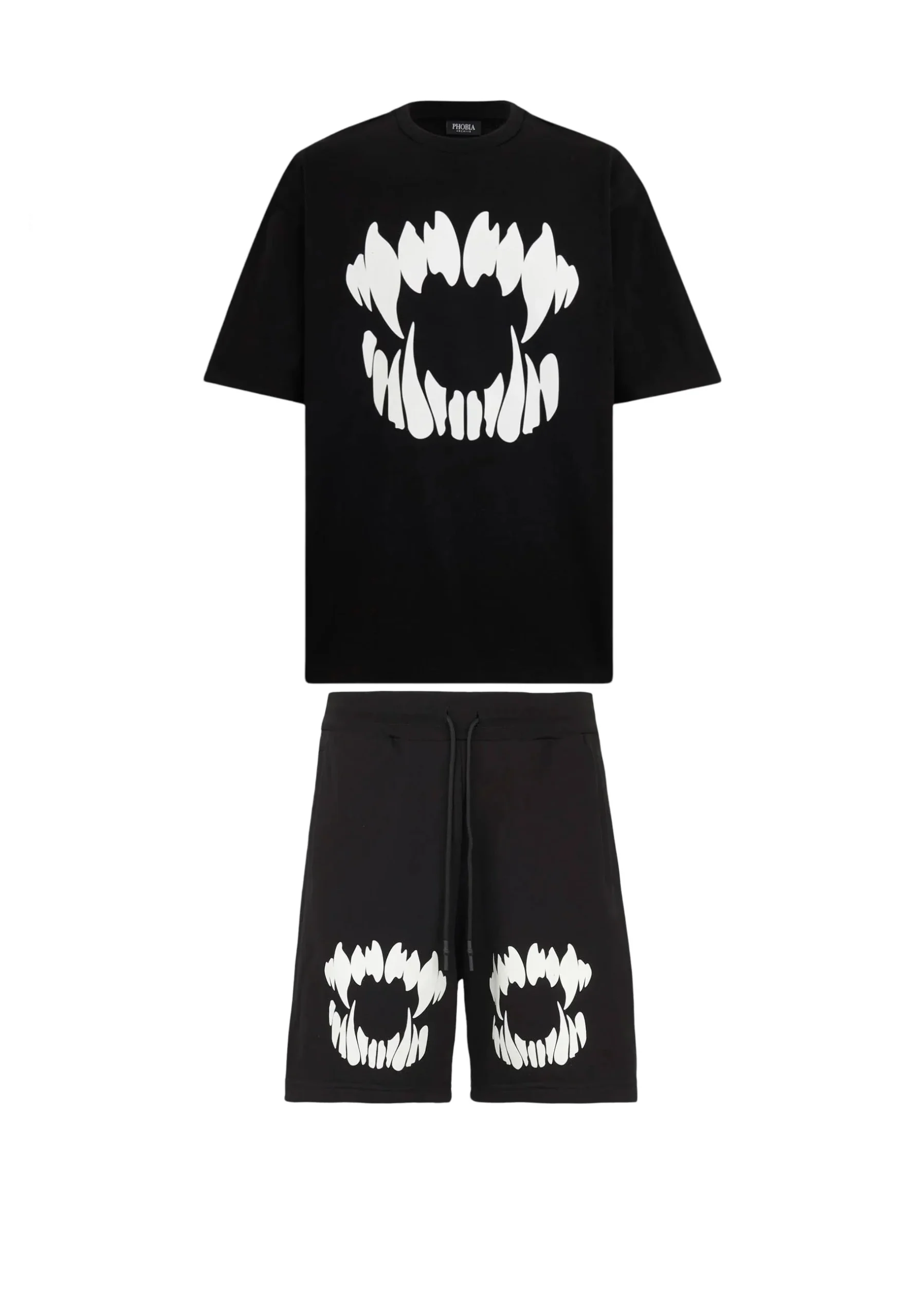 Completo estivo PHOBIA ARCHIVE t-shirt + pantaloncino glow mouth nero