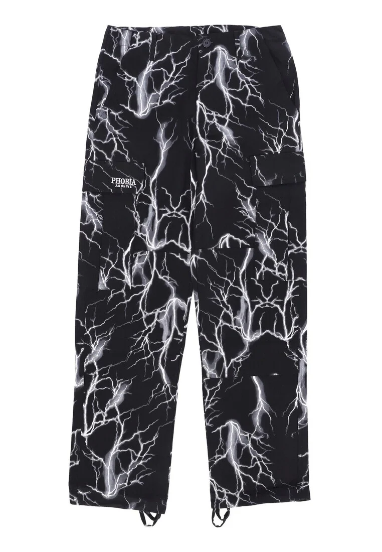 Pantalone cargo PHOBIA stampa all over fulmine grigio nero